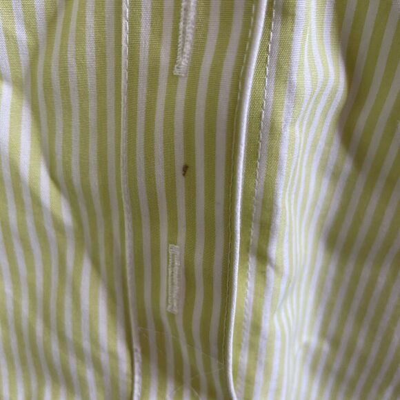 Chicos Women’s Sz 2 Large Lime Green White Stripe Button Down Blouse No Iron - Picture 2 of 5